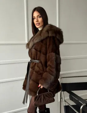 Шуба норка - кимоно с капюшоном