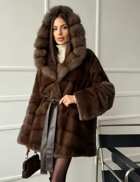 Шуба норка - кимоно с капюшоном