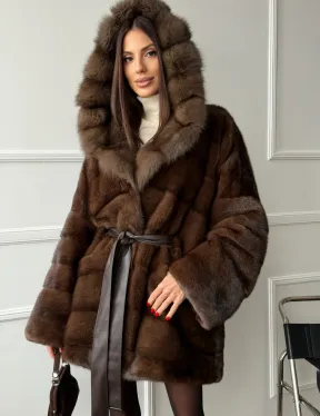 Шуба норка - кимоно с капюшоном