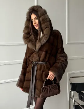 Шуба норка - кимоно с капюшоном