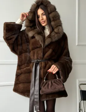 Шуба норка - кимоно с капюшоном