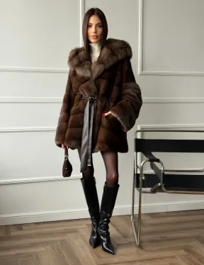 Шуба норка - кимоно с капюшоном