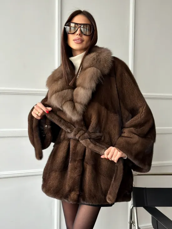 Полушубок автоледи норковый - воротник куница