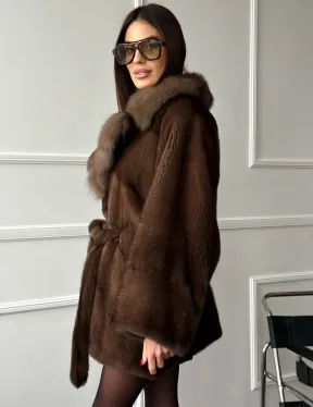 Полушубок автоледи норковый - воротник куница