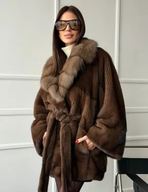 Полушубок автоледи норковый - воротник куница