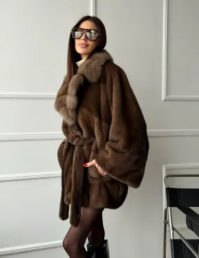 Полушубок автоледи норковый - воротник куница