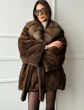 Полушубок автоледи норковый - воротник куница