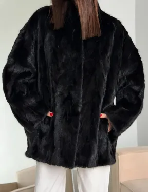 Шуба норковая из кусочков в стиле оверсайз