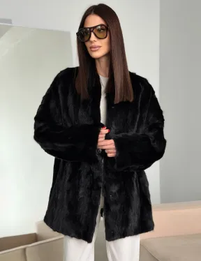 Шуба норковая из кусочков в стиле оверсайз