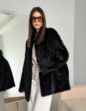 Шуба норковая из кусочков в стиле оверсайз