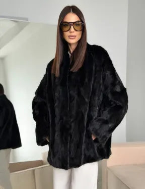 Шуба норковая из кусочков в стиле оверсайз