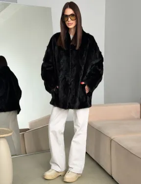 Шуба норковая из кусочков в стиле оверсайз