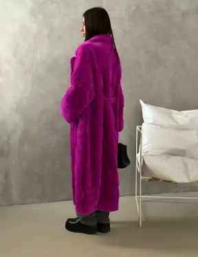 Длинная норковая шуба - цвет фуксия