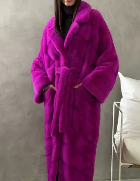 Длинная норковая шуба - цвет фуксия