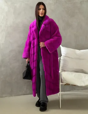 Длинная норковая шуба - цвет фуксия