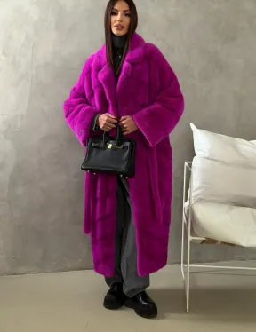 Длинная норковая шуба - цвет фуксия