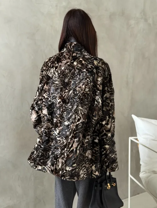 Шуба норковая из цветных кусочков в стиле оверсайз