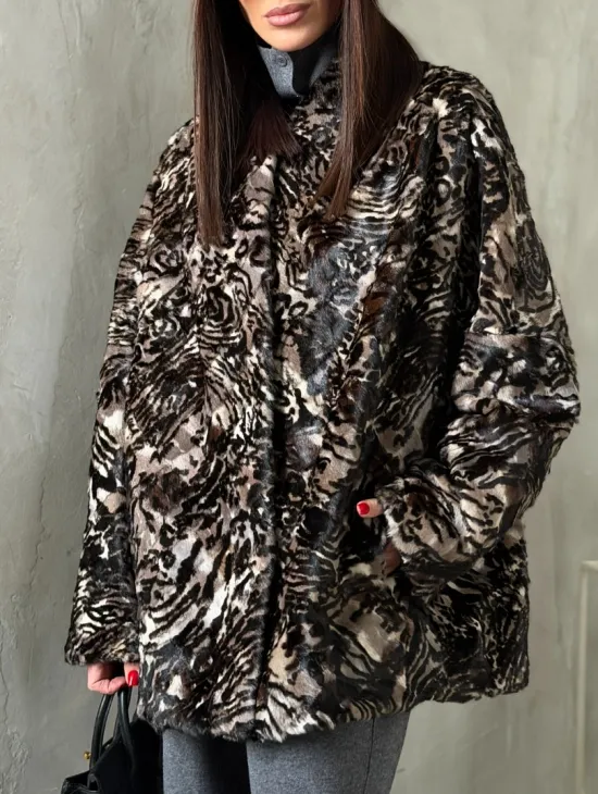 Шуба норковая из цветных кусочков в стиле оверсайз