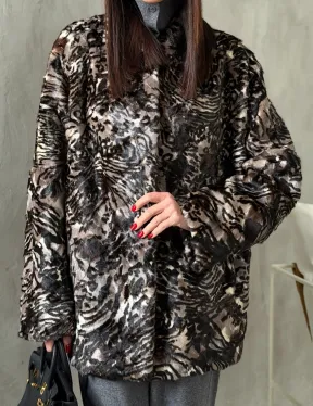 Шуба норковая из цветных кусочков в стиле оверсайз