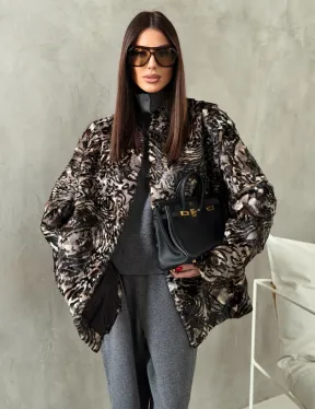 Шуба норковая из цветных кусочков в стиле оверсайз