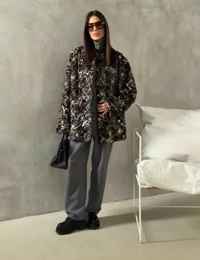 Шуба норковая из цветных кусочков в стиле оверсайз