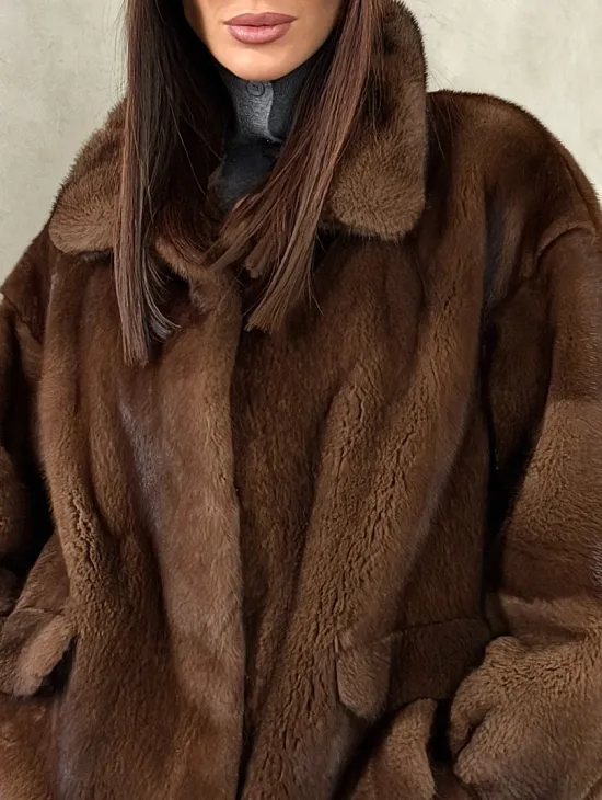 Короткая норковая шуба под соболь