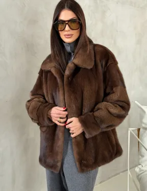 Короткая норковая шуба под соболь