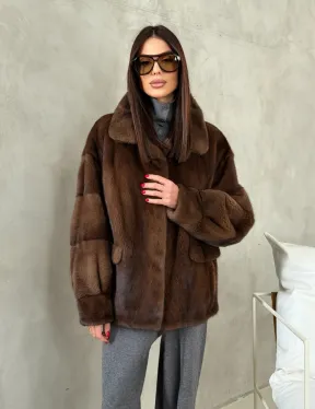 Короткая норковая шуба под соболь