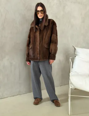 Короткая норковая шуба под соболь