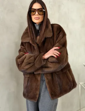 Короткая норковая шуба под соболь