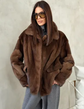 Короткая норковая шуба под соболь