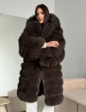 Шуба из песца с капюшоном