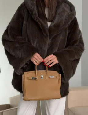 Зимняя норковая шуба с капюшоном