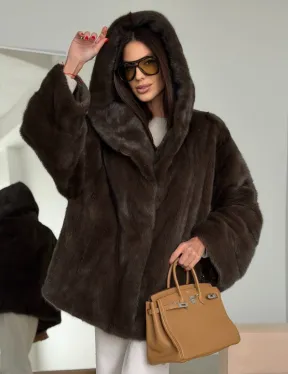 Зимняя норковая шуба с капюшоном
