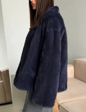 Короткий норковый жакет - синий графит