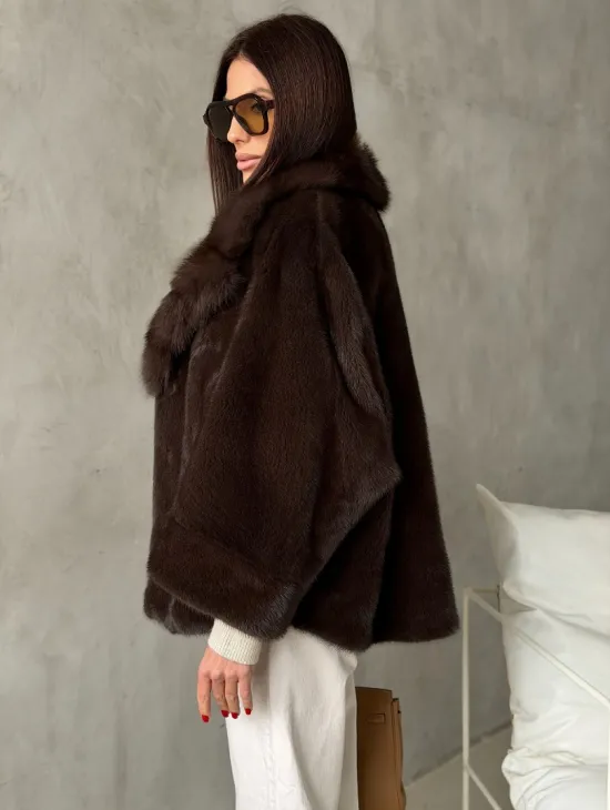 Короткий норковый жакет с воротником из куницы