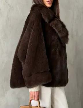 Короткий норковый жакет с воротником из куницы