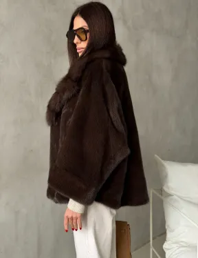 Короткий норковый жакет с воротником из куницы