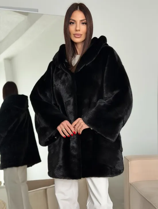Норка шуба BLACKGLAMA паркет кимоно с капюшоном
