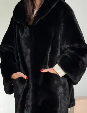 Норка шуба BLACKGLAMA паркет кимоно с капюшоном