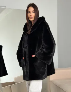 Норка шуба BLACKGLAMA паркет кимоно с капюшоном