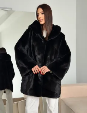 Норка шуба BLACKGLAMA паркет кимоно с капюшоном