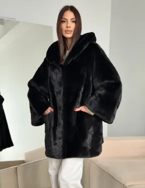 Норка шуба BLACKGLAMA паркет кимоно с капюшоном