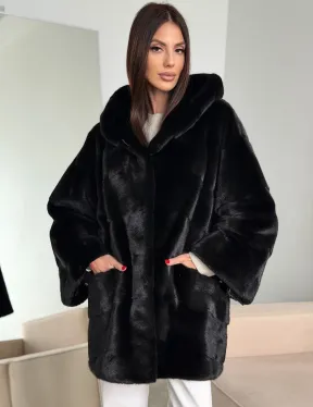 Норка шуба BLACKGLAMA паркет кимоно с капюшоном