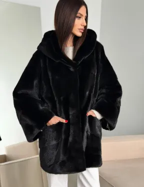 Норка шуба BLACKGLAMA паркет кимоно с капюшоном