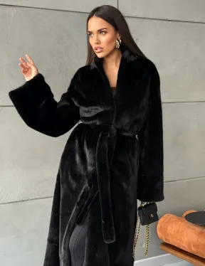 Длинная черная шуба из меха норки Saga furs