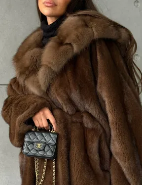 Полушубок норковый летучая мышь - капюшон куница