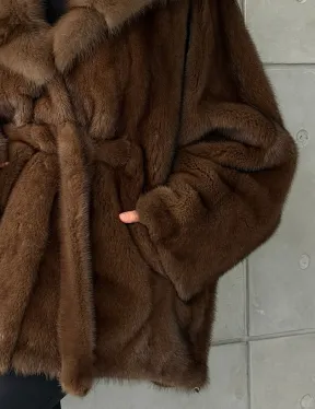 Полушубок норковый летучая мышь - капюшон куница