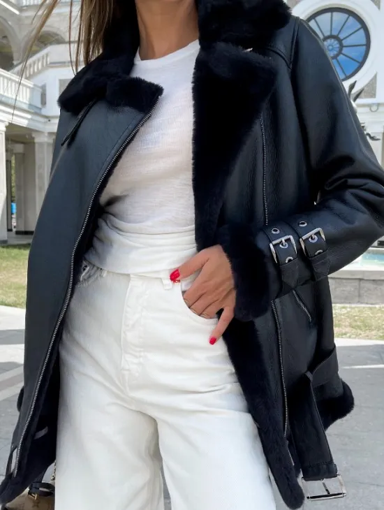 Черный авиатор из натуральной овчины