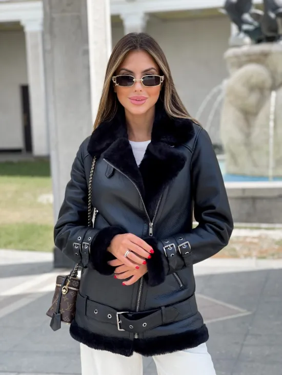 Черный авиатор из натуральной овчины